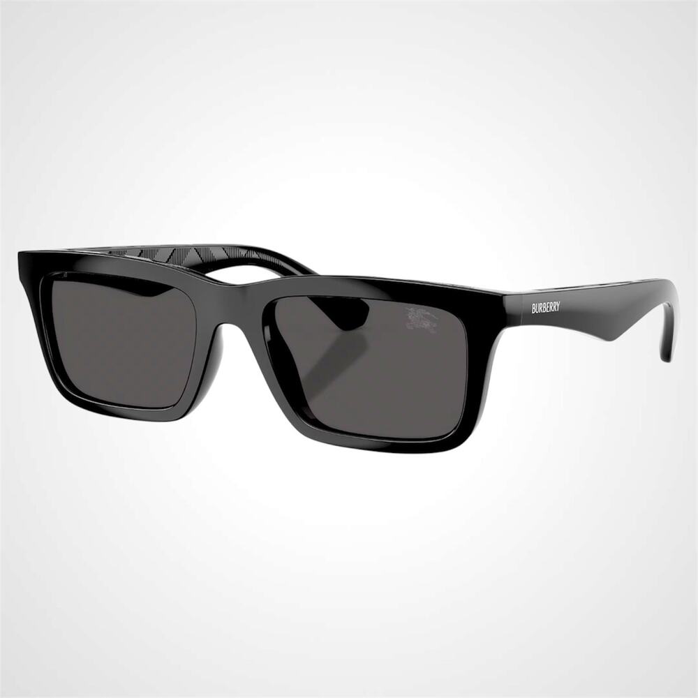 New Burberry Sunglasses Black Square Interior Classic Check Arms 53mm Gray Lens - Picture 1 of 7
